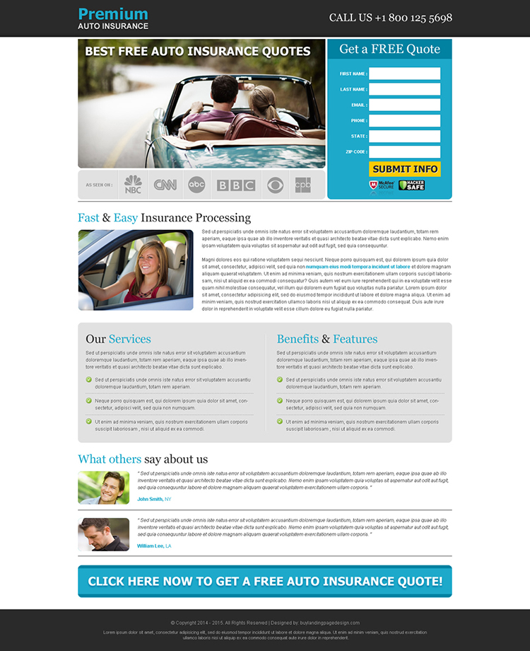 best free auto insurance quotes effective lead capture landing page