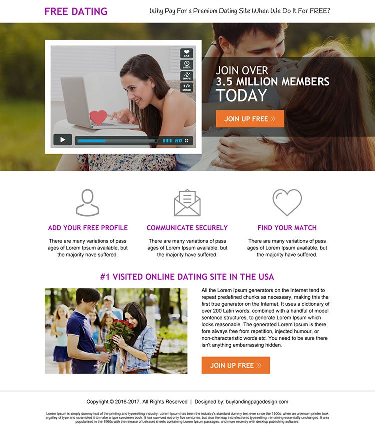 premium dating mini landing page design with video