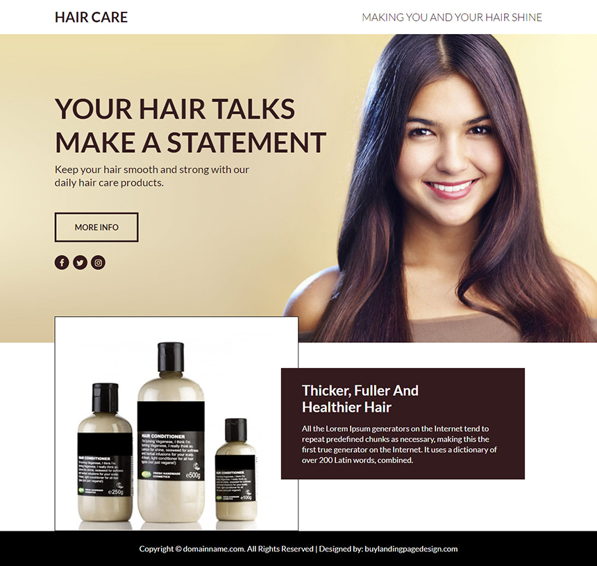hair care lead funnel responsive landing page