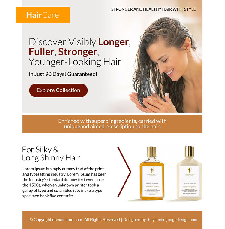 hair care products ppv landing page design
