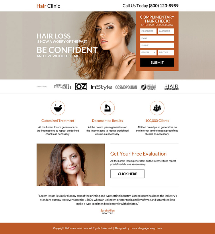 responsive hair clinic free complimentary hair checkup landing page