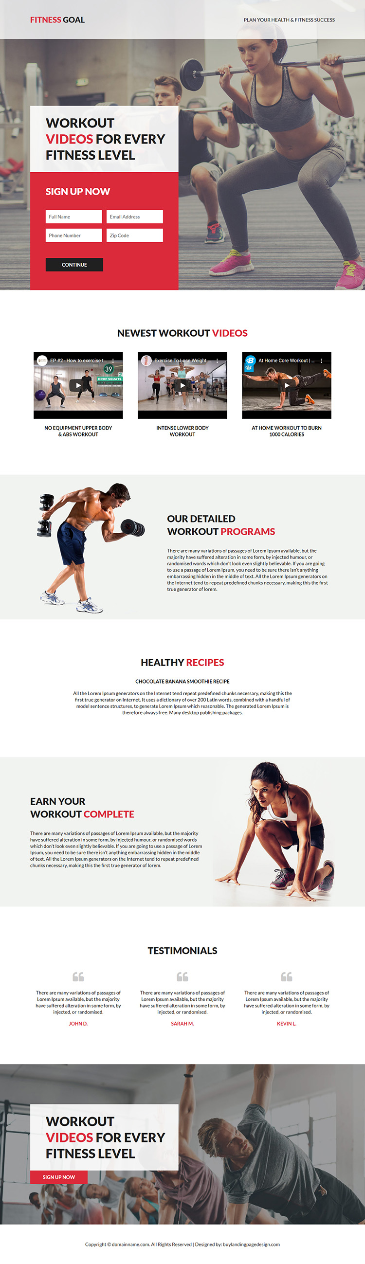 health and fitness success responsive  landing page design