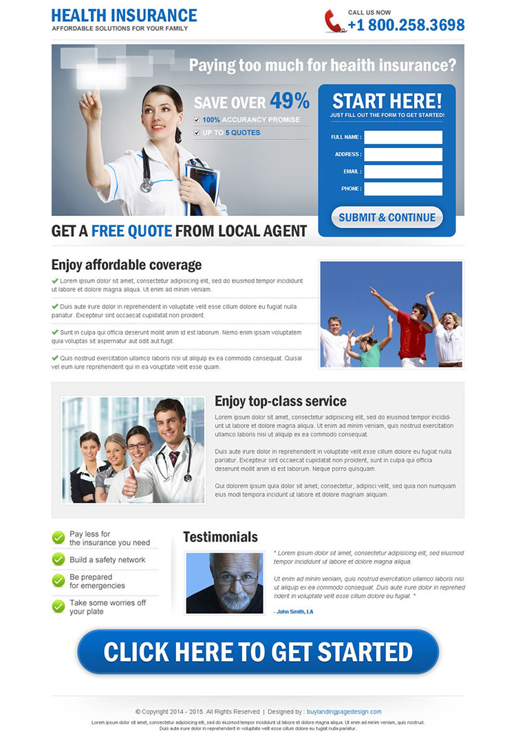 clean health insurance free quote lead capture landing page