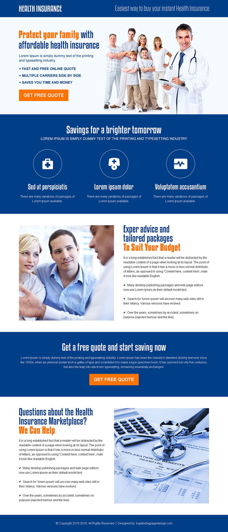 best family insurance call to action landing page design template