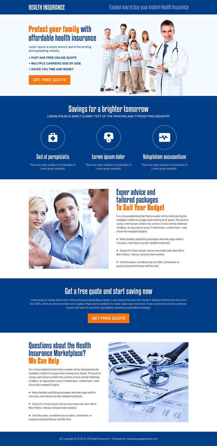 best health insurance for family responsive landing page design