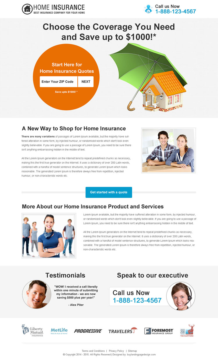 choose the home insurance coverage you need clean and minimal landing page design