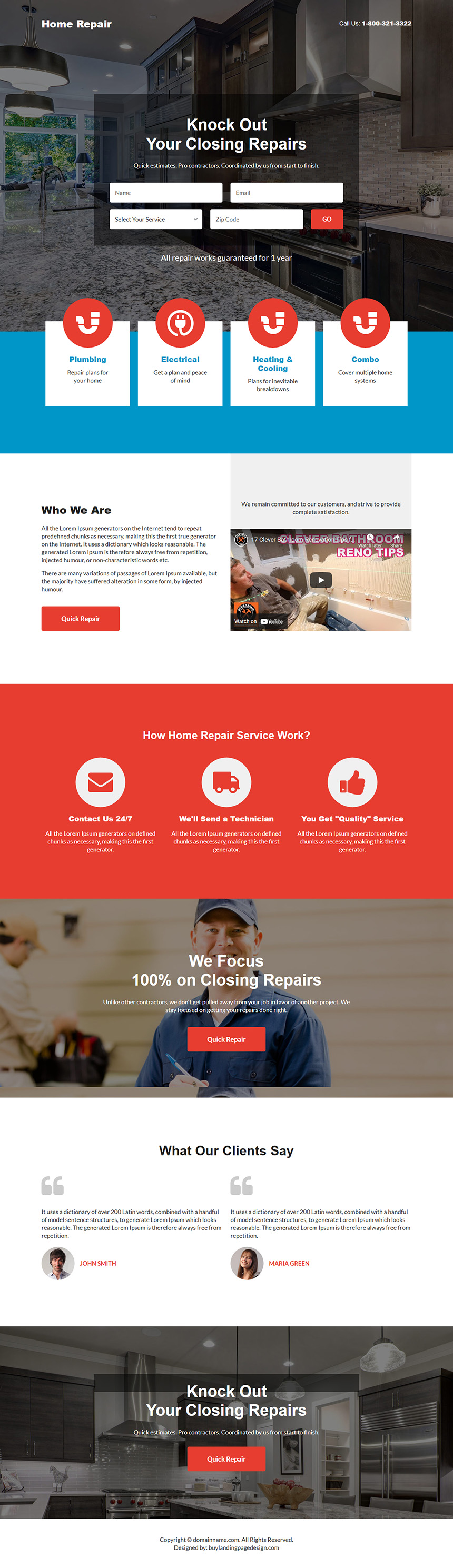 home repair service responsive landing page