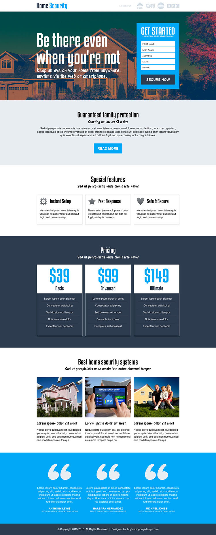 best home security services responsive landing page design