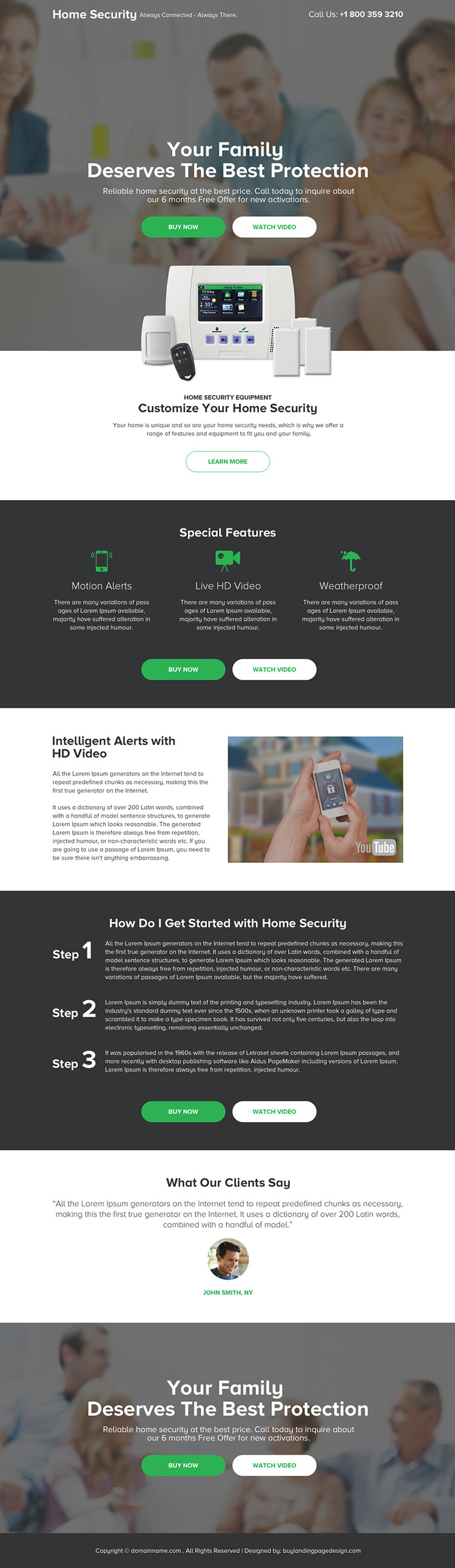 best home security device selling responsive landing page design