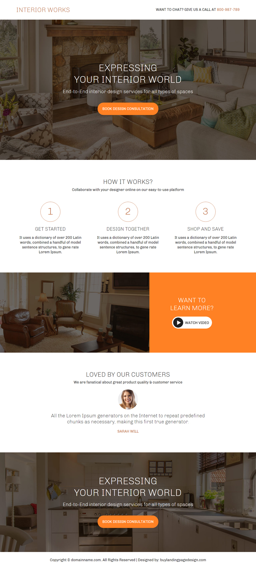 interior design consultation service responsive landing page