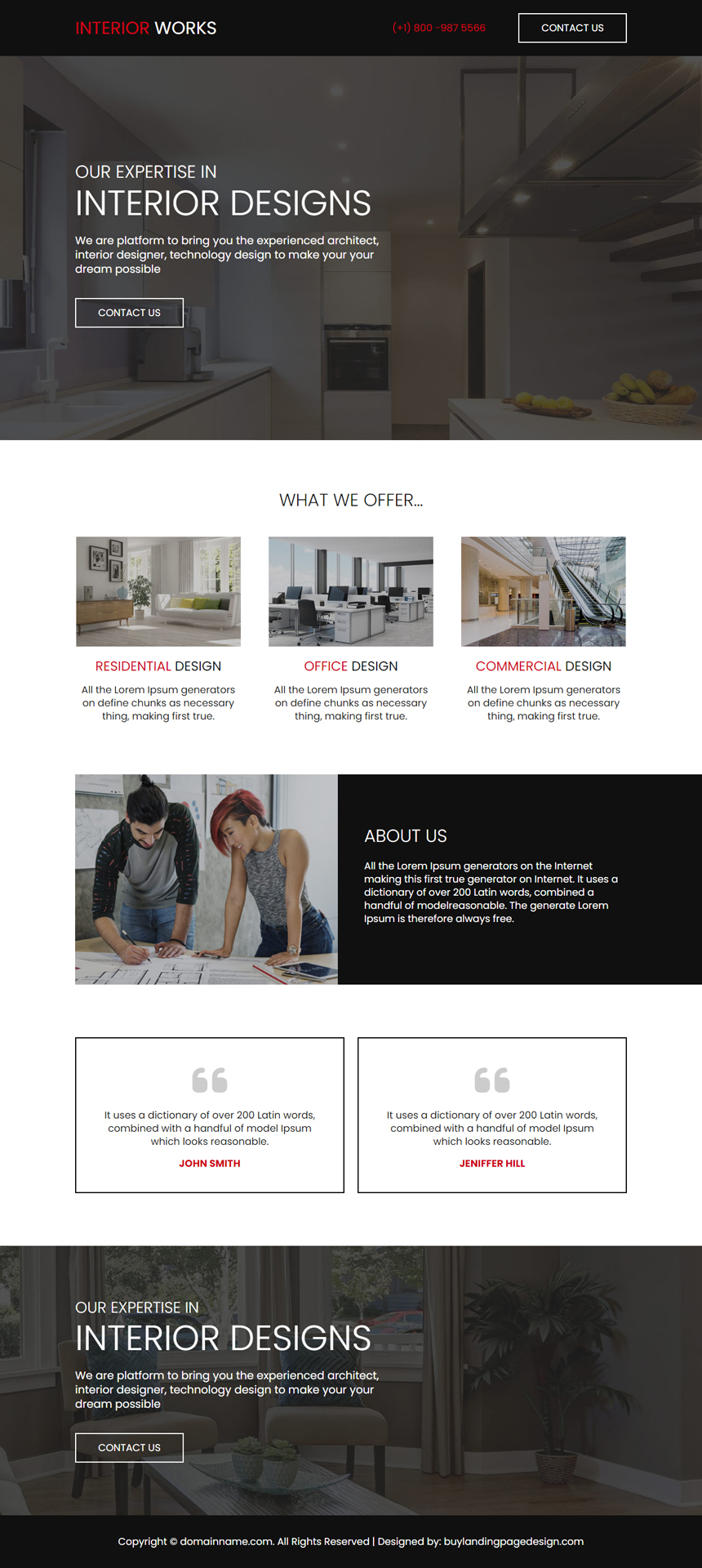 interior designers and house decorators lead capture landing page