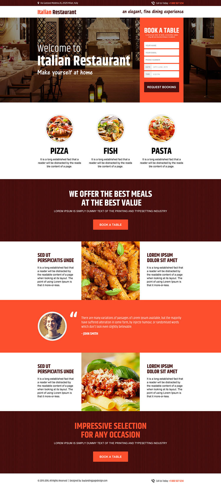 italian restaurant responsive lead capture landing page