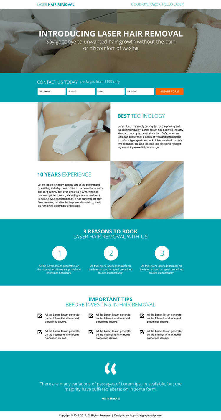 responsive hair removal service landing page design