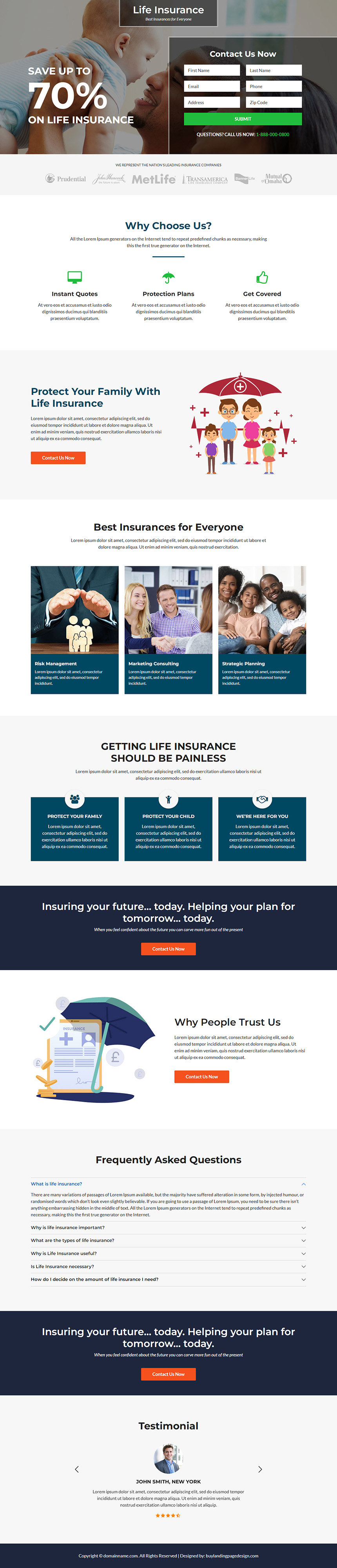 best life insurance company responsive landing page