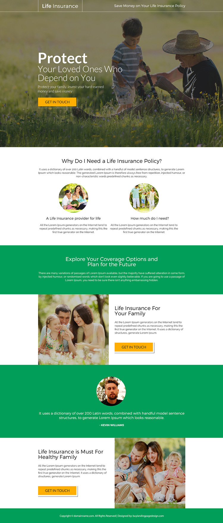 best life insurance policy responsive landing page design