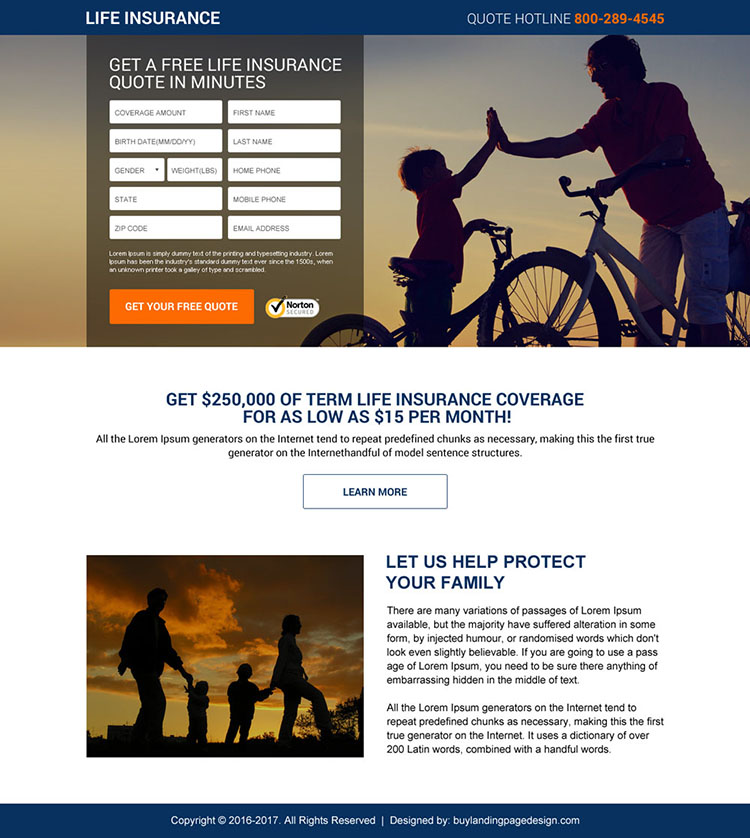 best life insurance quotes mini landing page design