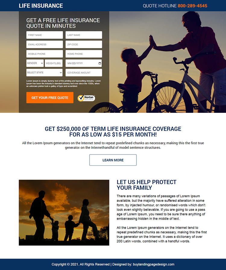 best life insurance quotes responsive landing page design