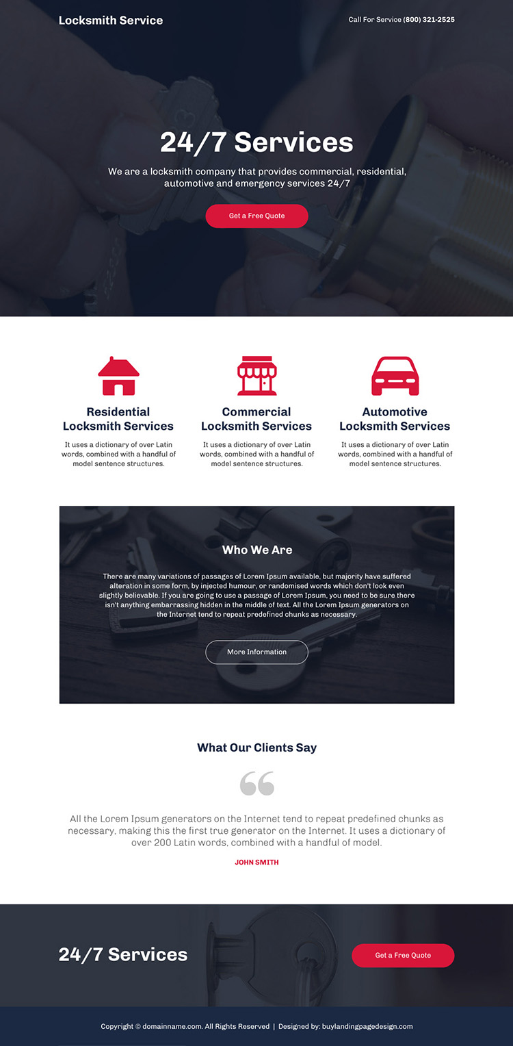 best locksmith service mini responsive landing page design