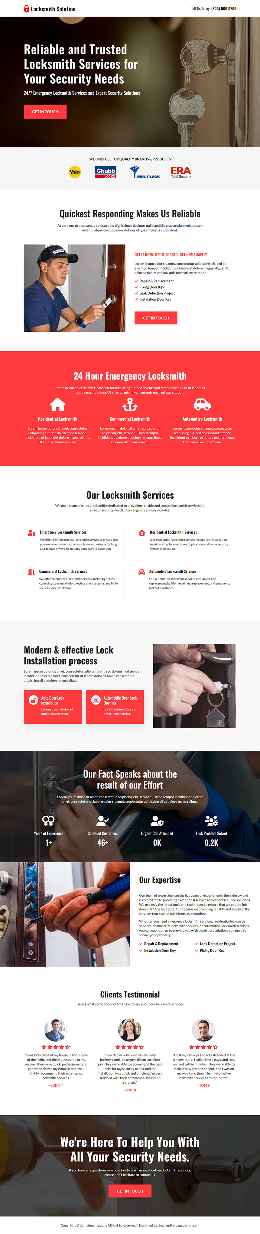 trusted locksmith solutions responsive landing page