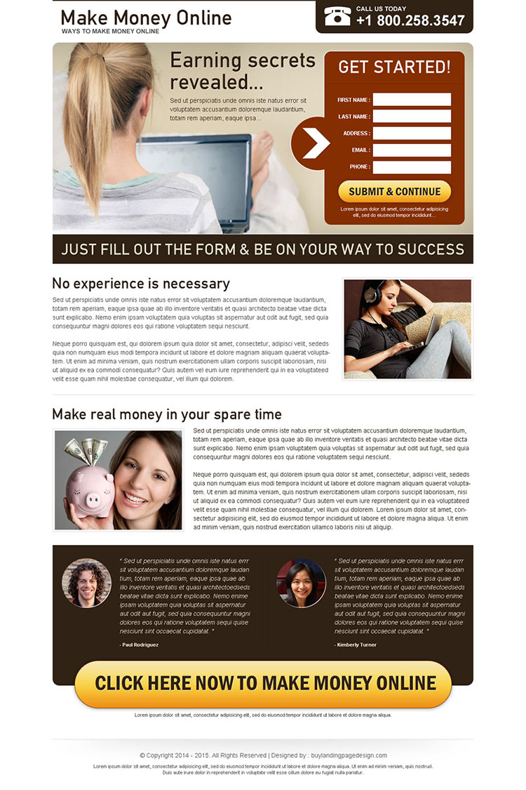 earning secrets revealed through make money online lead capture lander design