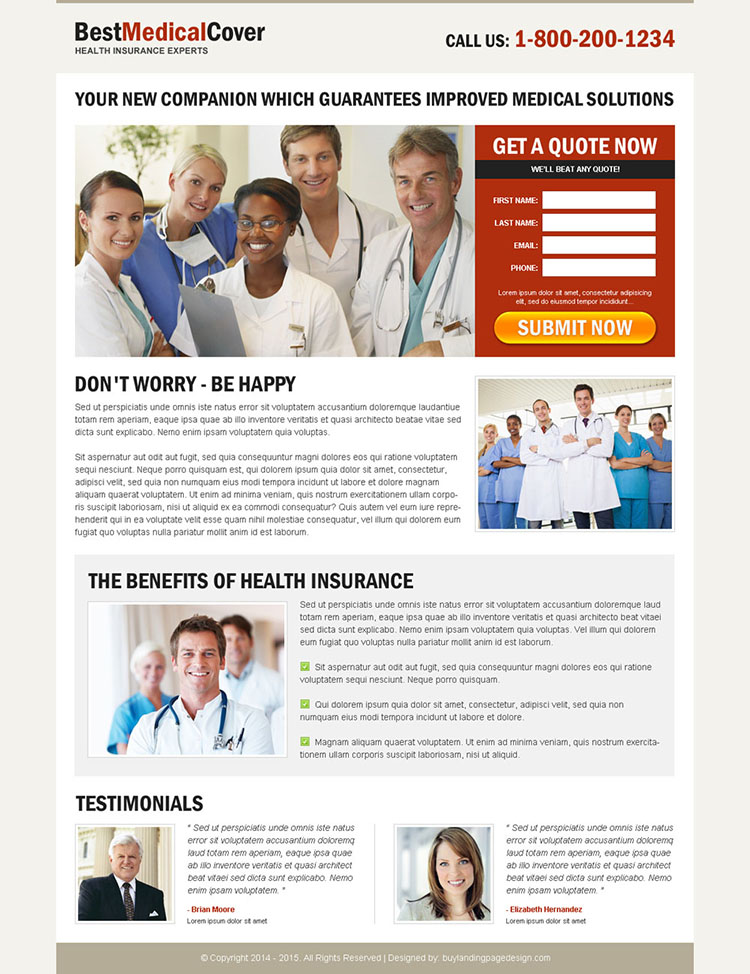 best medical cover optimized and converting squeeze page design