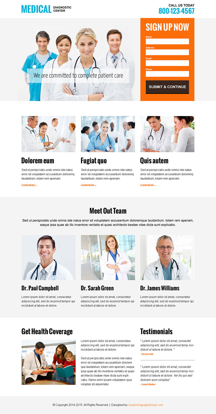 medical diagnostic center modern and clean responsive landing page design template