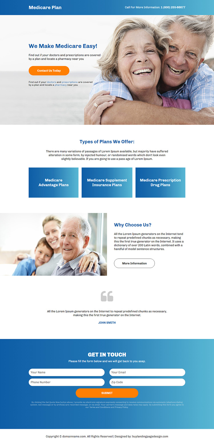 best medicare plan call to action responsive landing page