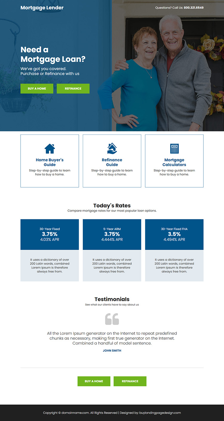 best mortgage lender call to action responsive landing page