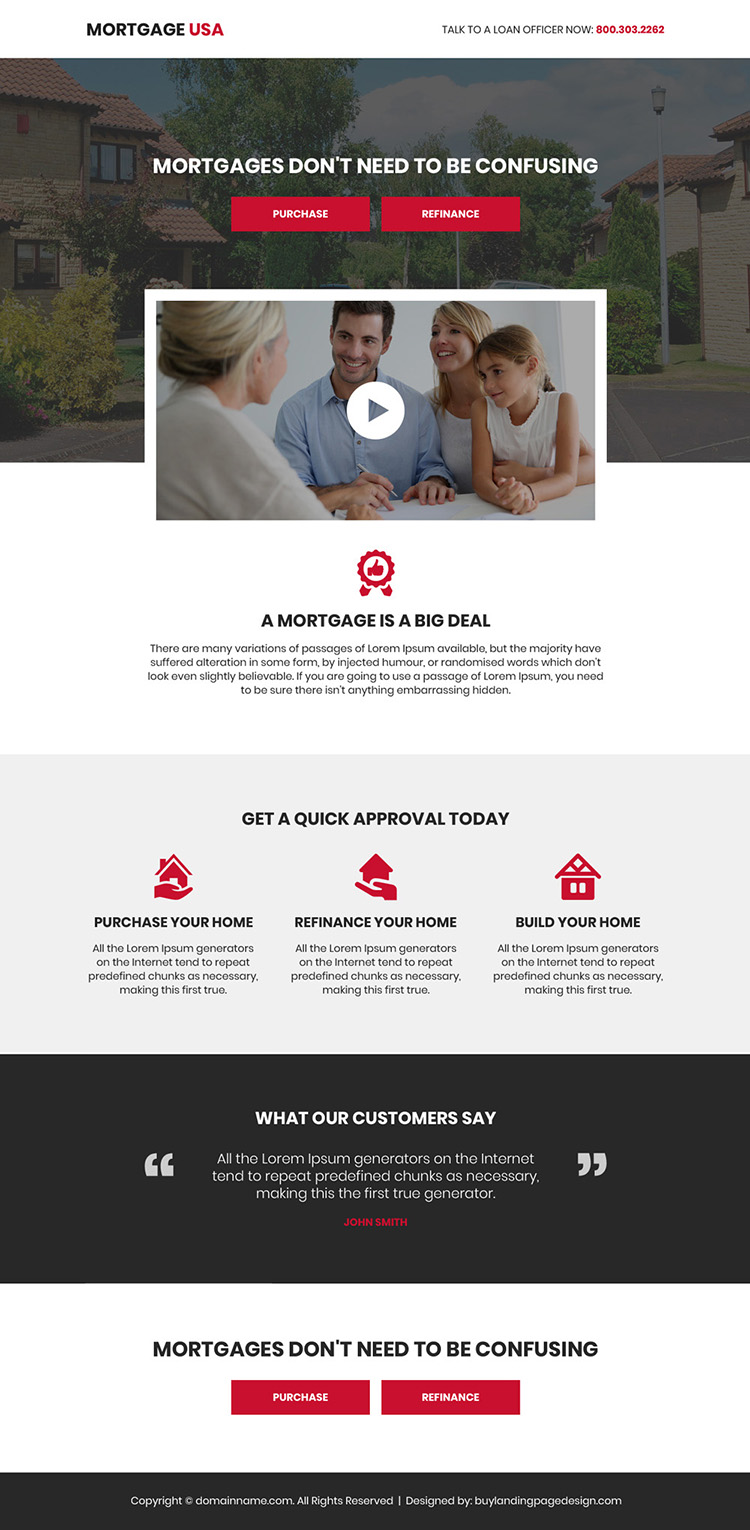 mortgage service video responsive landing page design