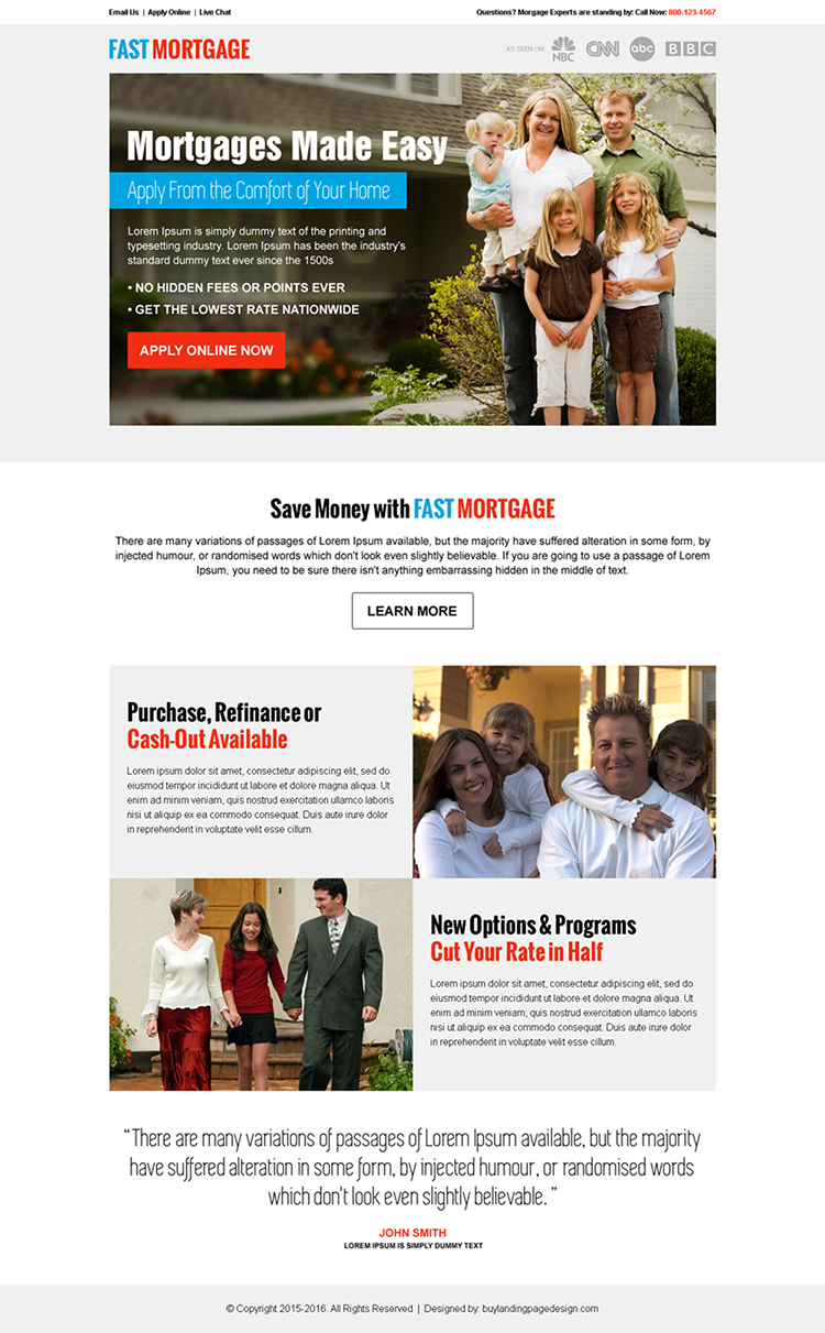 best mortgage services call to action responsive landing page design