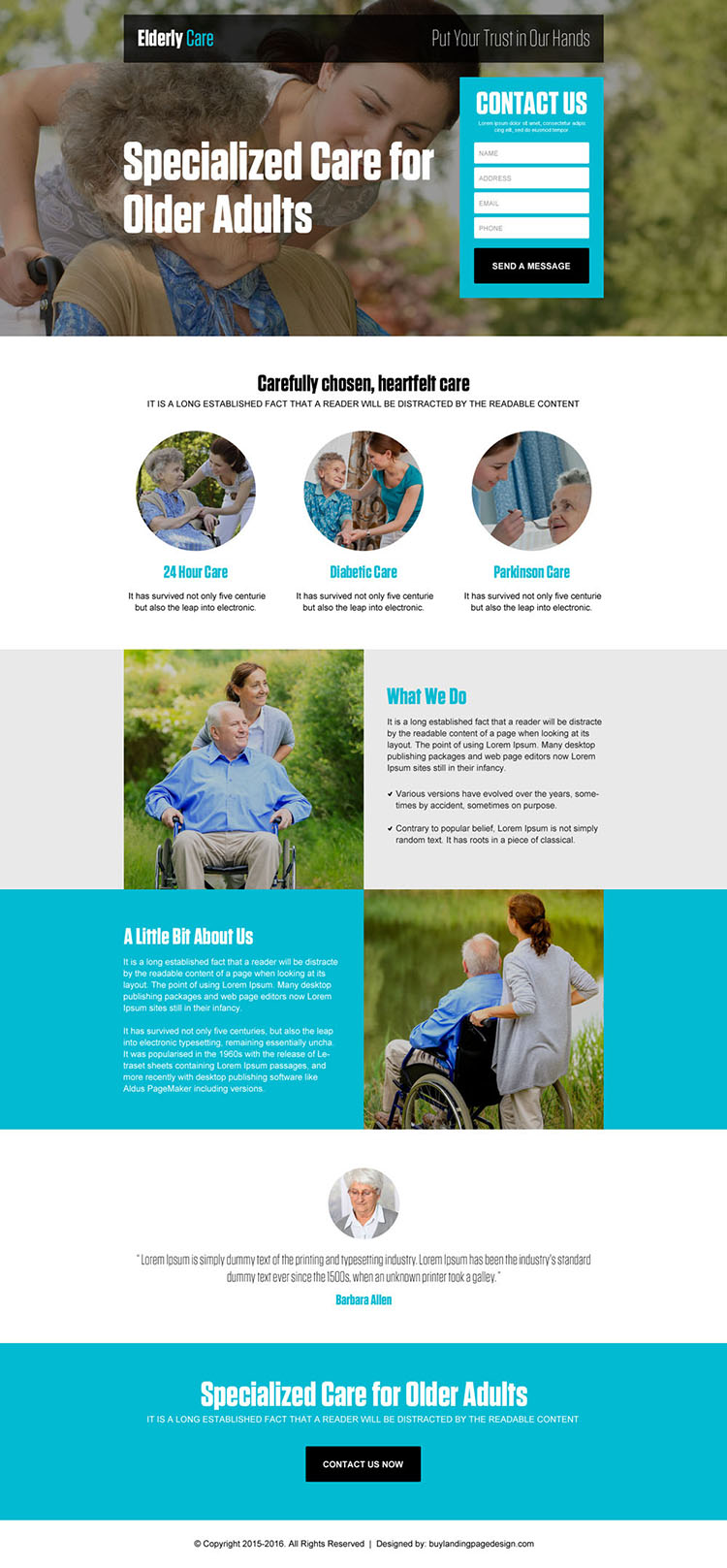 best older adults care responsive lead generating landing page design