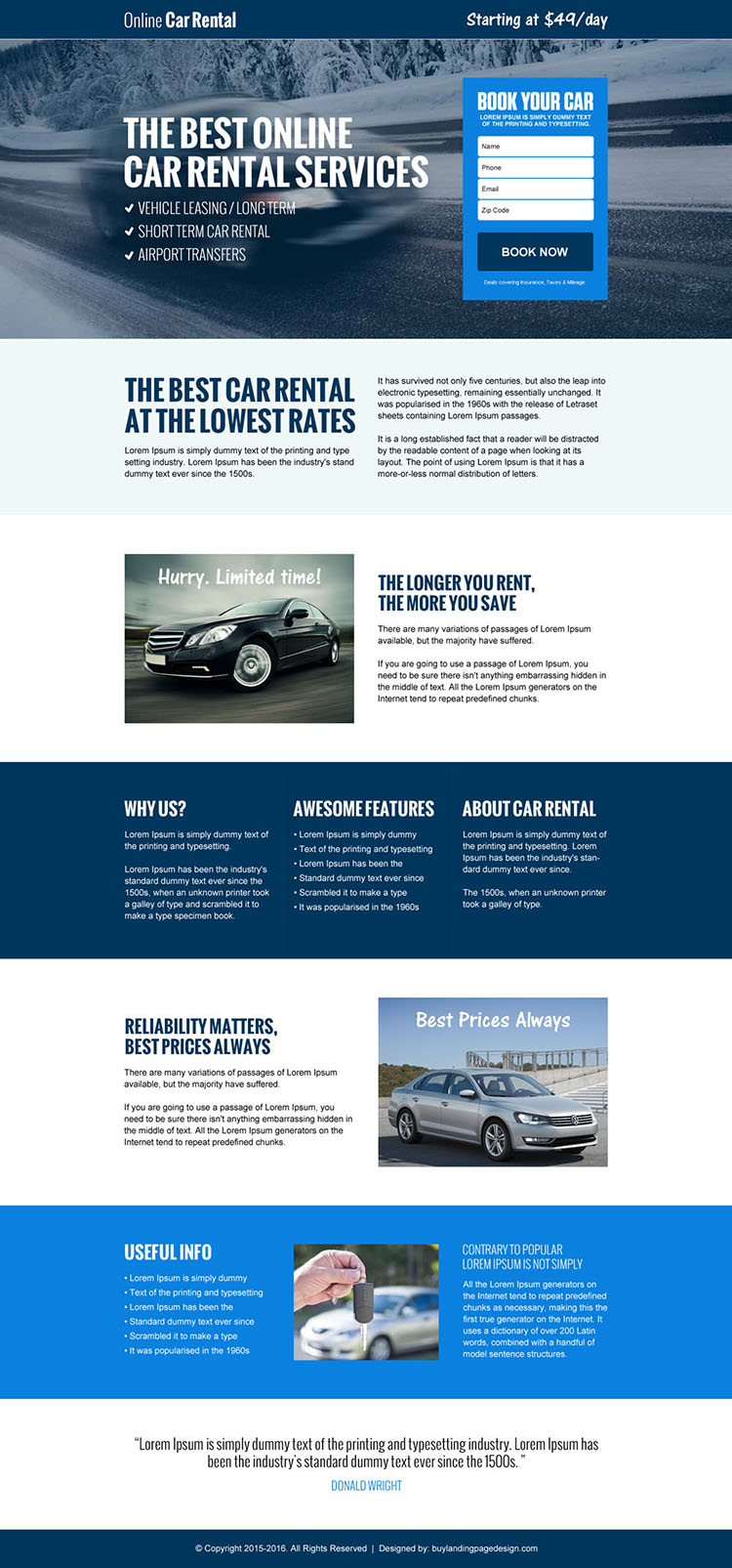 best online car rental service lead gen landing page design template