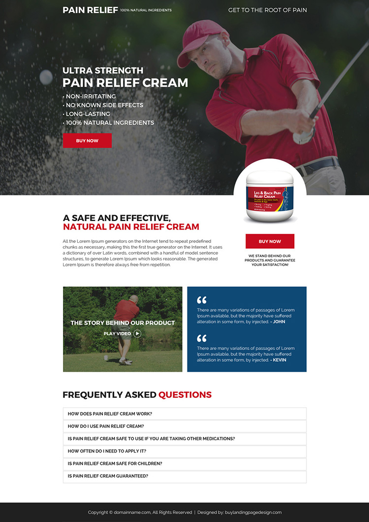 best pain relief product selling responsive landing page design