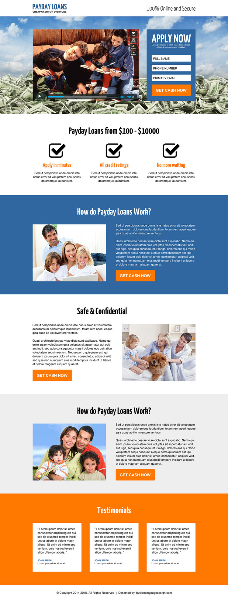 best payday loan video lead capture landing page design template