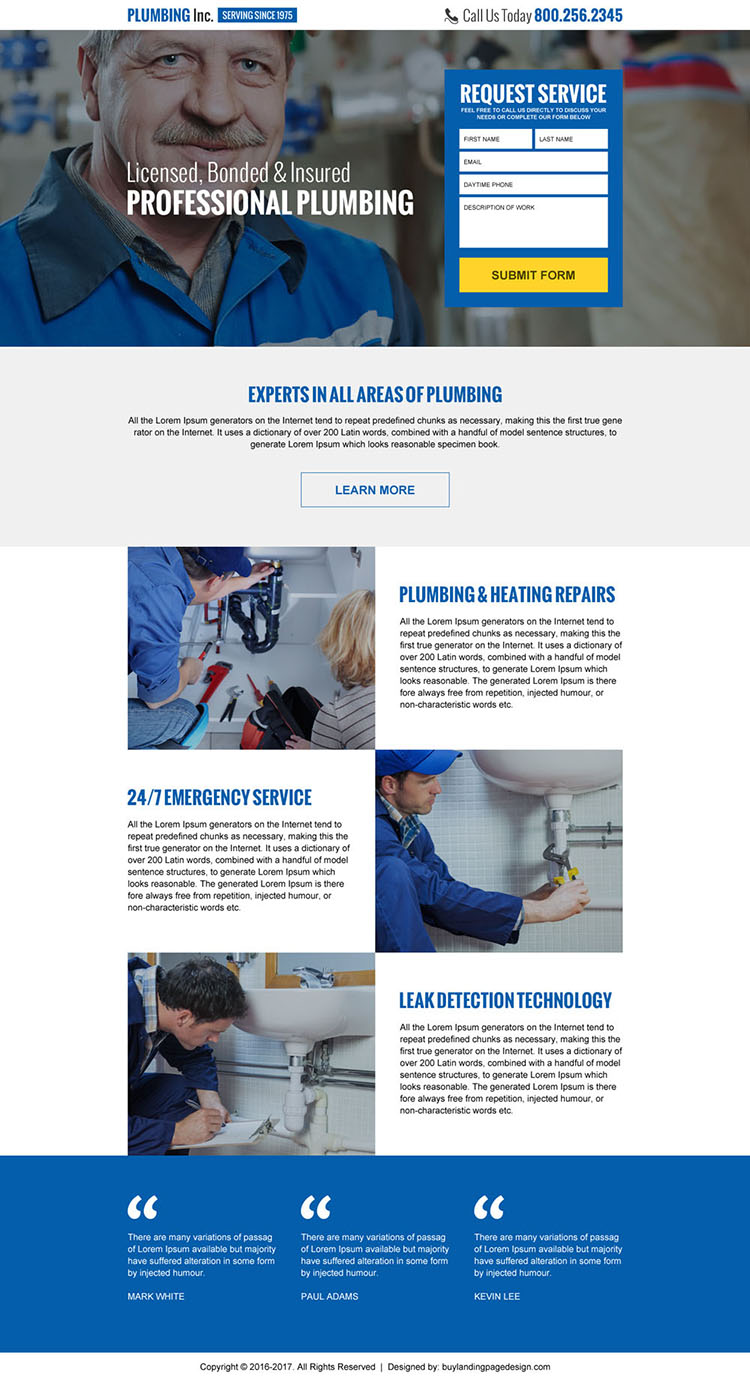 plumbing service responsive landing page design