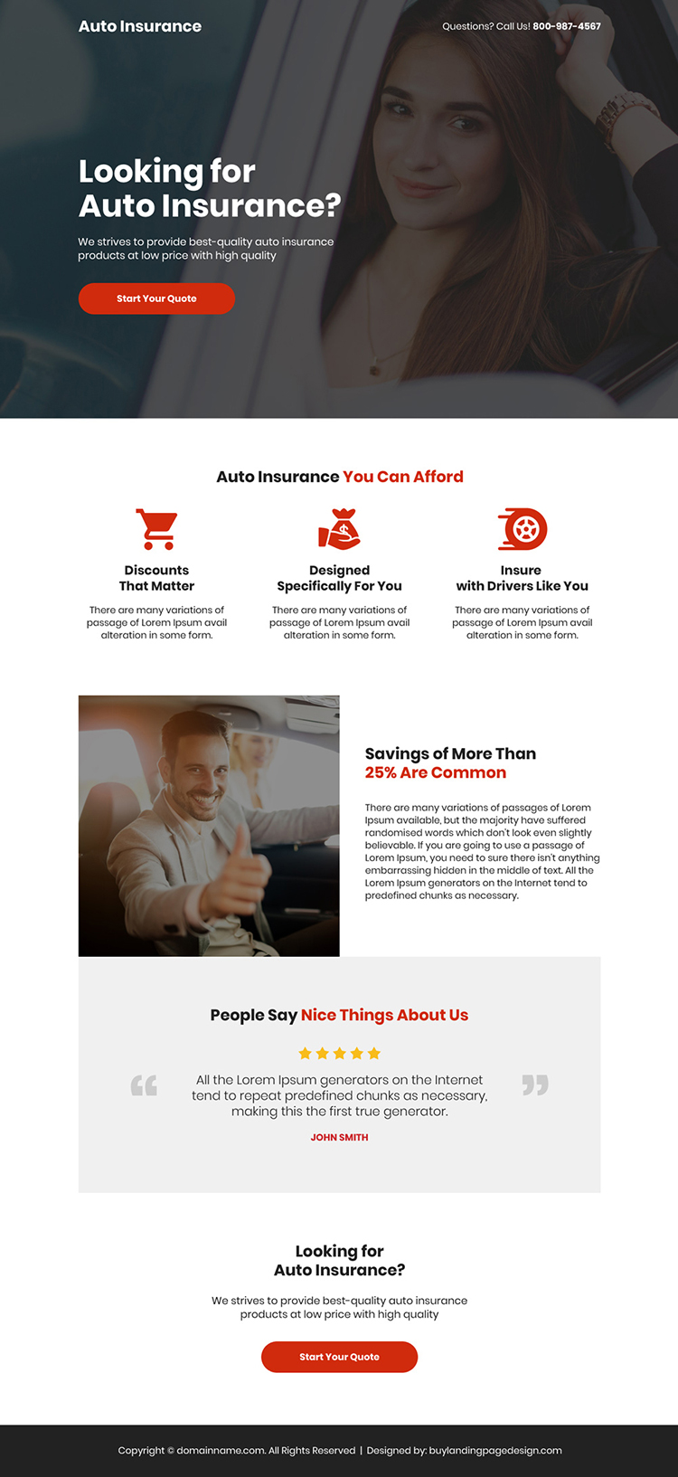 best quality auto insurance free quote clean landing page