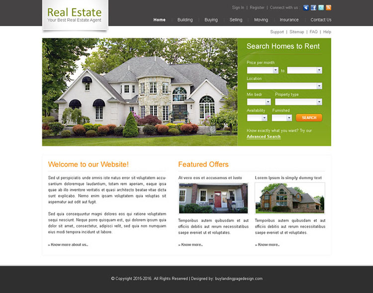 best real estate agent website template design psd