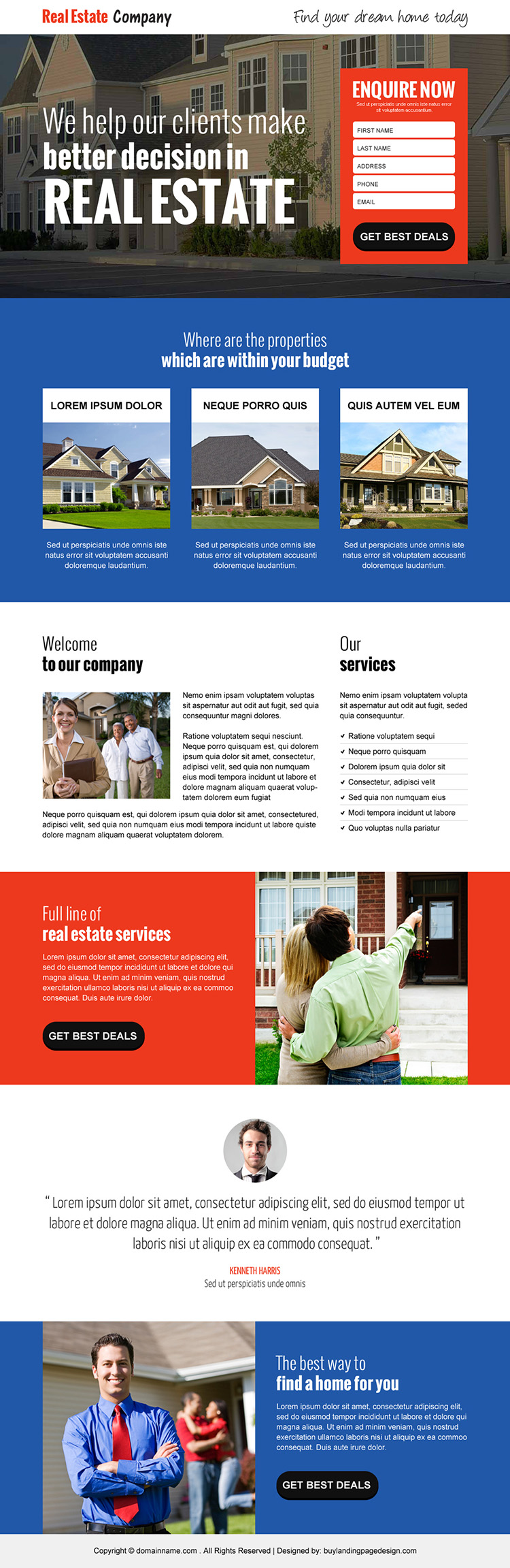 best real estate company responsive landing page design