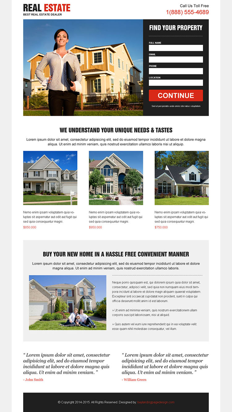 clean effective minimal and converting real estate lead capturing landing page