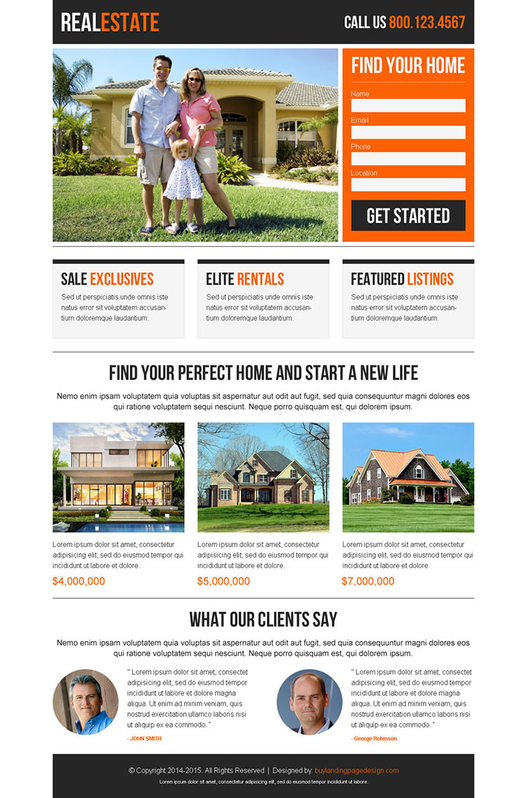 best real estate clean and appealing lead capture responsive landing page design