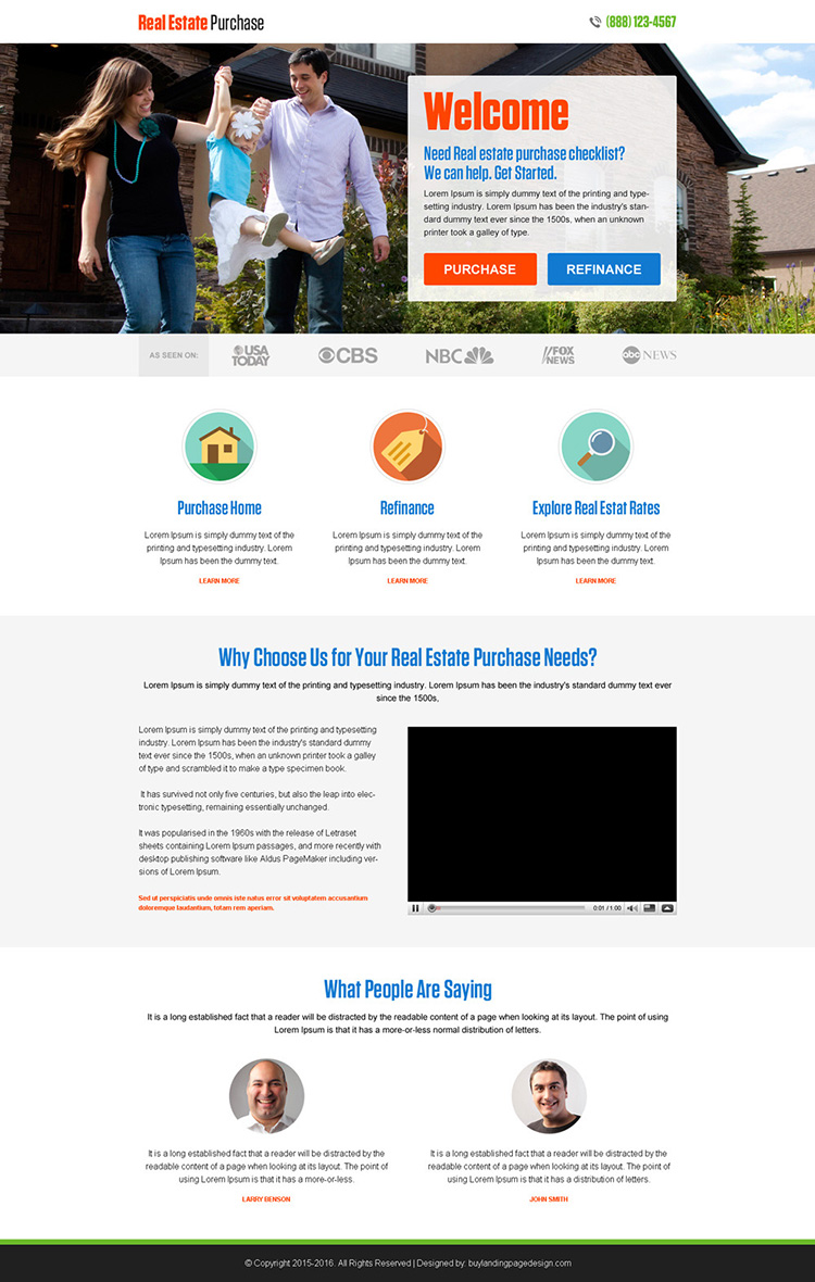best real estate purchase and finance landing page design