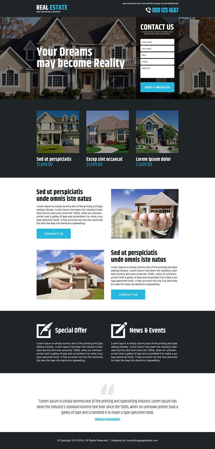 best real estate service support landing page design