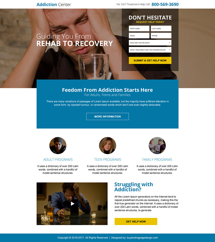 best rehabilitation center responsive mini landing page design