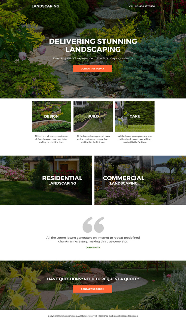 residential and commercial landscaping service responsive landing page