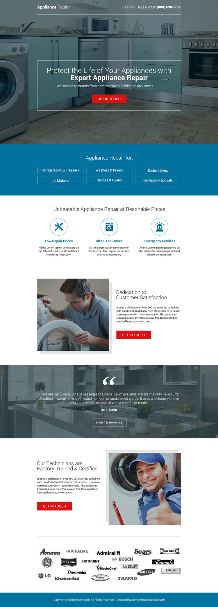 commercial and residential appliance repair bootstrap landing page