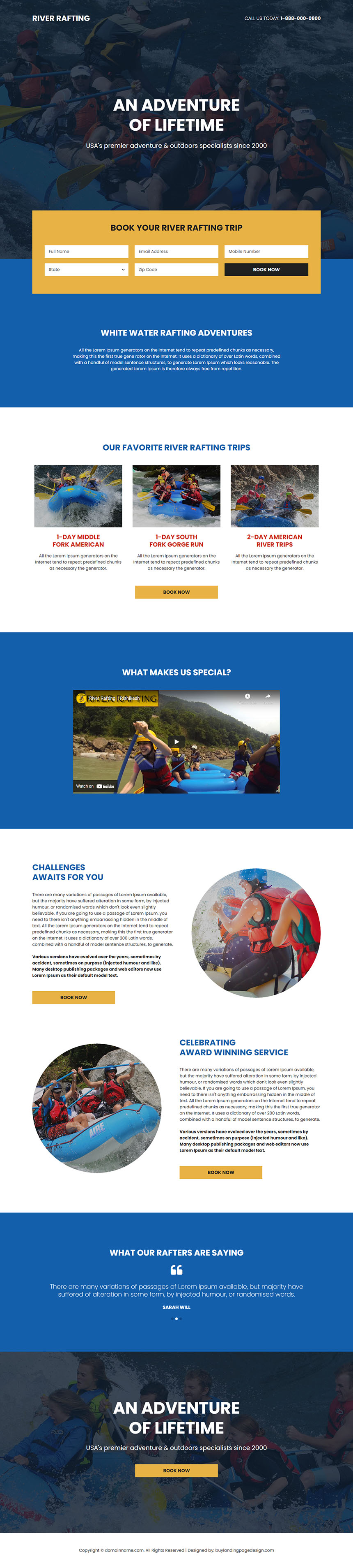 river rafting trips responsive landing page design