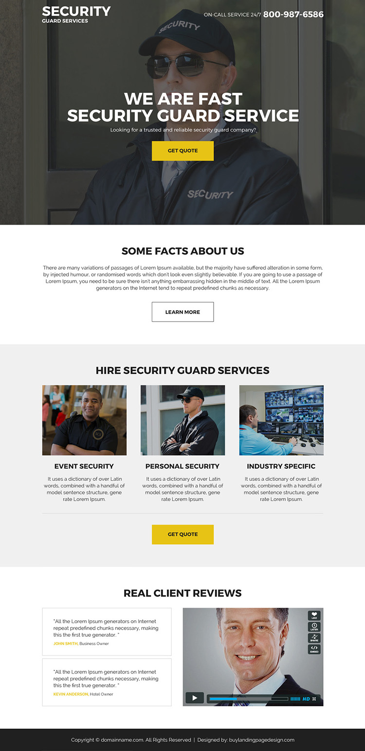 security guard services landing page design