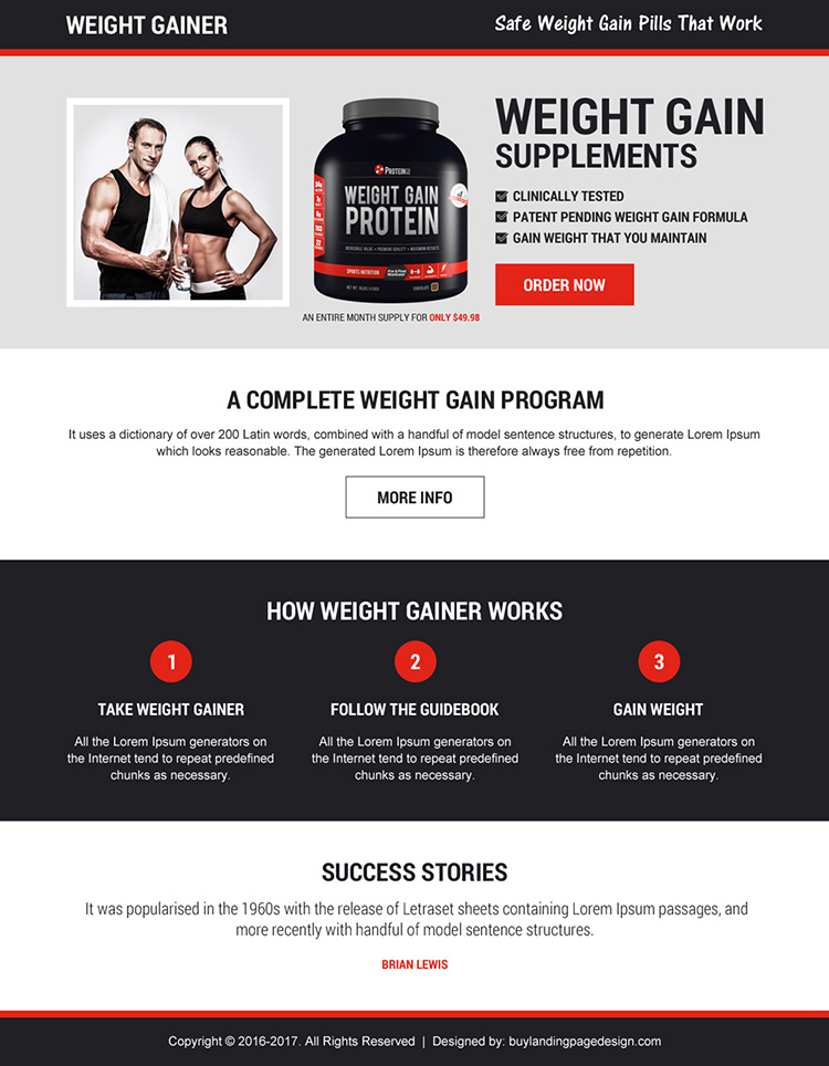 best selling weight gain supplements landing page design