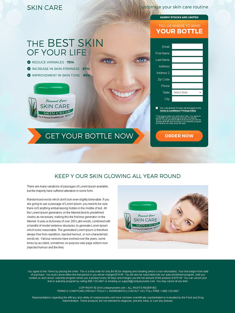 eye catching skin care cream selling bank page design
