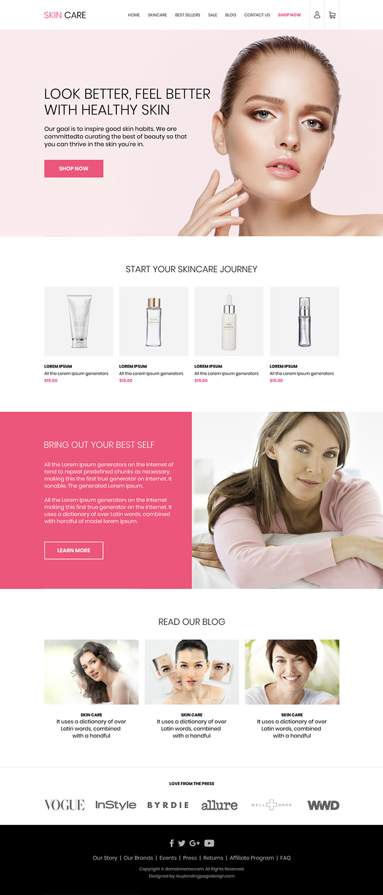 skin care products selling best responsive website design